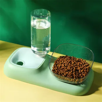 Автоматическая Миска для кормления домашних животных с фонтаном для воды 2в1, Поилка для кошек и собак, поднятая Подставка, Дозатор воды для щенков, Двойные Чаши, Блюдо