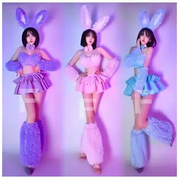 Сексуальный кролик Для девочек, плюшевый чехол-бикини с рукавами для ног, танцевальный костюм Gogo, Одежда для ночных клубов, Одежда для джазовых танцев, Одежда для Рейв-фестиваля