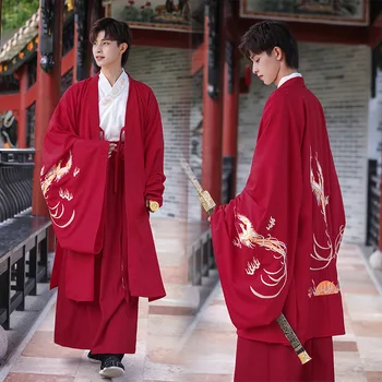Вышивка Феникс Ханьфу, Древняя одежда, мужской классический китайский традиционный костюм Ханьфу, одежда для выступлений, большие размеры Hanfu