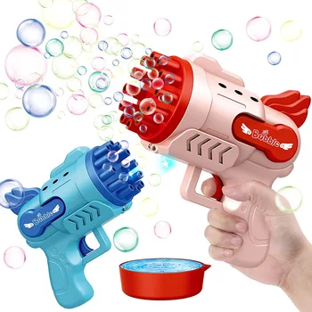 Электрический пистолет для мыльных пузырей с 12 отверстиями, детская игрушка, Автоматическая Воздуходувка, Портативная Помперо с легкой игрушкой для детского подарка