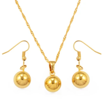 Anniyo, круглый шар, ожерелье, цепочка, серьги, наборы ювелирных изделий, Наборы ожерелий из бисера золотого цвета для женщин #200006