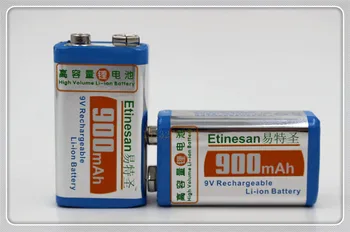 2 шт./лот ETINESAN 9v, СУПЕР большая литий-ионная аккумуляторная батарея емкостью 900 мАч, 9 вОльт, гарантия производителя