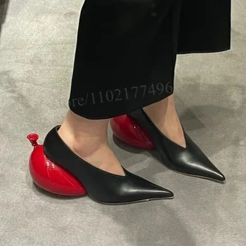 Красный воздушный насос на каблуке, Женские Пикантные босоножки с 3D дизайном, Черные кожаные сандалии с острым носком, Мелкая Необычная Модная повседневная обувь-Гладиатор