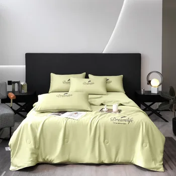 Свежее зеленое Летнее прохладное Одеяло, высококачественное Стеганое одеяло с вышивкой, Шелковистые дышащие одеяла из ледяной вискозы, Охлаждающее одеяло