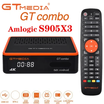 GTMEDIA GT Комбинированная ТВ-приставка Android 9,0 Amlogic S905X3 DVB-S2X/T2/C 2,4 G/5G WIFI 4K HD ТВ-ресивер Смарт-приставка 2 ГБ + 16 ГБ
