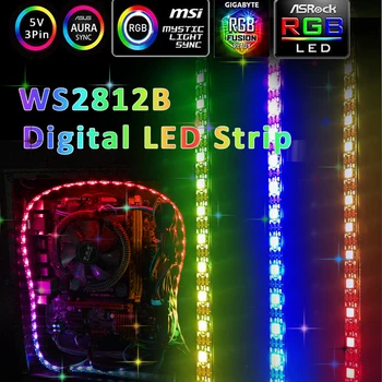 WS2812B 5V 3Pin ARGB Светодиодная Лента Адресуемая 5050 Гибкая Лента Asus Aura Sync PC Case Ленточная Лампа Цветная Геймерская Настольная Подсветка