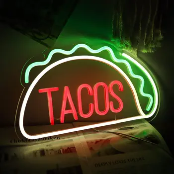 Неоновые вывески Tacos для Декора стен Светодиодные Фонари Вывеска для Магазина Tacos Светодиодная Неоновая Вывеска Декор Светящаяся Вывеска с Регулируемым USB Переключателем