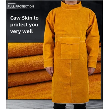 Кожаный замшевый защитный костюм для электросварки, защищенный от ожогов, Огнестойкая Теплоизоляционная одежда, Рабочий Желтый фартук