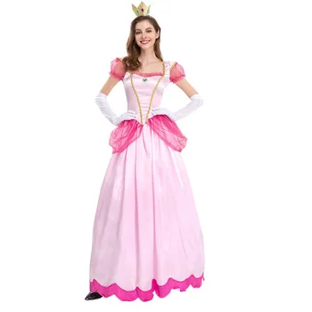 Костюм принцессы Персиковый, Розовое платье Феи с Короной и перчатками, Женское платье Принцессы, наряд для вечеринки в честь Хэллоуина, платье для Косплея 