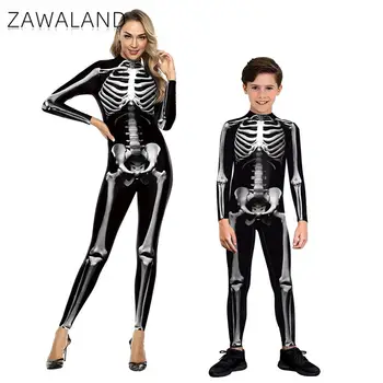 ZAWALAND/ подходящая одежда для Хэллоуина, костюм Зентаи для Косплея с 3D принтом Скелета, Сексуальный комбинезон из спандекса для родителей и детей