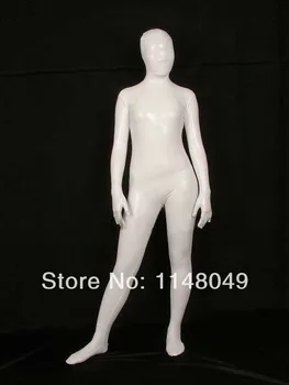 Белый Блестящий Металлический Комбинезон Zentai Suit на Молнии Сзади