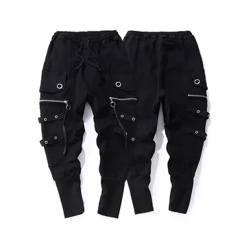 Модные повседневные мужские джоггеры высокого качества на шнурке, черные спортивные брюки, лента в стиле хип-хоп, мужская уличная одежда, повседневные брюки с перекрестными штанами