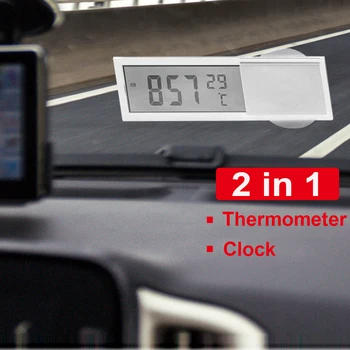 Автомобильные часы 2 В 1 с ЖК-дисплеем, Часы с присоской, Термометр, Прозрачные Аксессуары для украшения интерьера Автомобиля