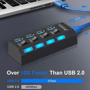 Универсальный USB-концентратор с 4 портами USB 2.0, зарядное устройство, высокоскоростной мини-концентратор, разъем-разветвитель, кабель-адаптер с переключателем для портативных ПК