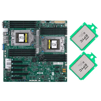 Материнская плата SuperMicro H11DSi Rev2.0 Supermicro с двумя разъемами + 2 32-ядерных процессора AMD epyc 7532, частотой до 3,3 ГГц