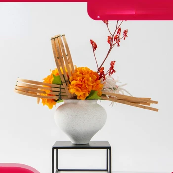 Новый китайский стиль ваби-саби, современная цветочная композиция из сушеных цветов гортензии оранжевого тона, модельная комната, чайная комната