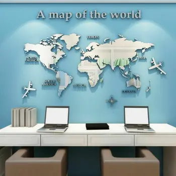3D карта мира акриловая наклейка на стену, наклейки для домашнего декора, настенная роспись, кирпичное зеркало, сделай сам