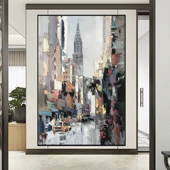 Высококачественный Зонт Ручной работы в Скандинавском стиле Rain-Art City, холст, Абстрактная Большая картина маслом, Художественное оформление современной комнаты, Художественная стена, Мода