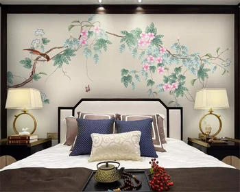 beibehang 3d обои Индивидуальные новые китайские цветы сливы ручная роспись цветы птицы фон декоративная роспись обоев