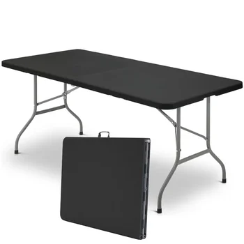 Пластиковый складной стол Vebreda 6 футов, портативный Складной стол для помещений и улицы, черный