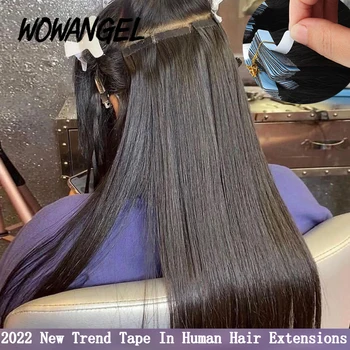 Wow Angel 12-30-дюймовая Прямая лента Для наращивания человеческих волос, Невидимый клей для наращивания волос Virgin Hair Weave Для чернокожих женщин