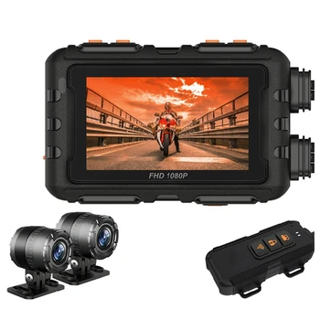 Видеорегистратор для мотоциклов, Видеорегистратор HD 1080P, 3-дюймовый сенсорный экран, Вид спереди и сзади, Водонепроницаемая Мотоциклетная камера, GPS-Рекордер, Аксессуары