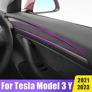 ABS Замша Внутренняя Отделка Двери Панель Крышки Планки Рамка Защитная Наклейка Для Tesla Модель 3 Y 2021 2022 2023 Автомобильные Аксессуары