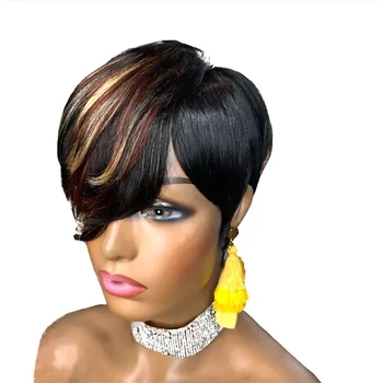 HAIRJOY Синтетические волосы, парики с пикси-стрижкой для афроамериканских женщин, Короткий многослойный парик с челкой
