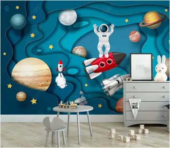 3d фотообои на стену Мультфильм звездное небо планета ракета астронавт детская комната домашний декор обои для стен в рулонах