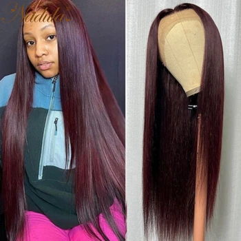 Прямой парик Nadula Hair 13x4 с кружевом спереди, темно-бордовый парик из человеческих волос, предварительно выщипанный по линии роста волос для женщин