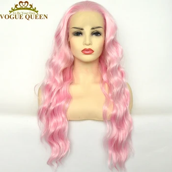 Voguequeen Светло-розовый Свободный Вьющийся Синтетический парик на кружеве из термостойкого волокна с натуральной линией роста волос Для женщин