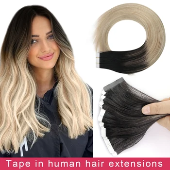Moresoo Лента для наращивания человеческих волос Невидимая для наращивания волос 50 г Машинная Прямая лента Remy из натуральных прямых волос