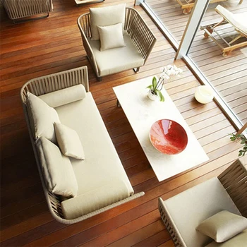 Индивидуальный открытый ротанговый диван внутренний двор виллы открытый балкон водонепроницаемый и солнцезащитный сад для отдыха на открытом воздухе ротанговый стул диван