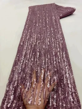 Новейший африканский фиолетовый Роскошный тюль с блестками, Швейцарское Кружево 2022, Высококачественная ткань ручной работы из бисера 5 ярдов, Нигерийская ткань для шитья выпускного платья