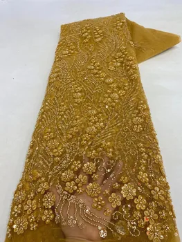 2023 Роскошные Тяжелые кружевные ткани, Высококачественная африканская тюлевая ткань с бисером, вышивка пайетками, кружево для свадебного платья