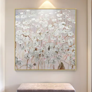 Абстрактная картина в виде листьев розового Лотоса, акриловые настенные картины, холст, ручная роспись, Caudros Decoracion для домашнего декора гостиной
