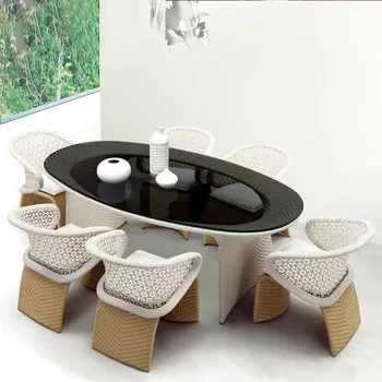 Уличные столы и стулья, простая дизайнерская имитация ротанга, сад, внутренний двор, балкон, диван, мебель из ротанга, комплект из ротанга