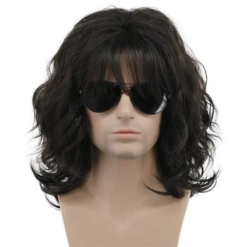 Темно-коричневый костюм на Хэллоуин Аниме парик Длинный вьющийся 70-х 80-х годов Рокер парик для мужчин