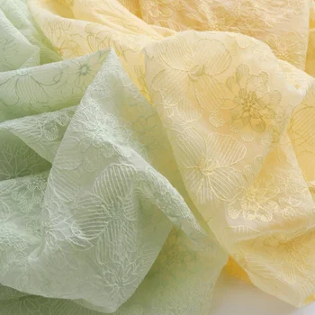 Свежая ткань, вышитая хлопчатобумажной пряжей 130x50 см чистого цвета, для изготовления рубашек и солнцезащитной одежды для девочек, ткань для платья