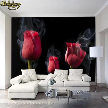 обои beibehang с дымчато-красными розами на заказ для украшения гостиной, лепестки, фон для телевизора, настенная бумага из папье-маше