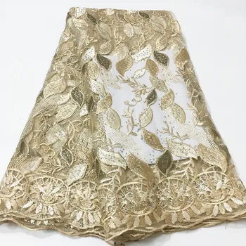 2021 Новейшая золотая французская кружевная ткань С камнями, Высококачественная Нигерийская Кружевная вышивка, Африканская Сетчатая Кружевная ткань для свадьбы LYX12