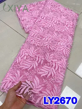 XIYA 5 Ярдов Нежно-розовой французской сетчатой кружевной ткани с вышивкой Пайетками 2023 Высококачественная Африканская Нигерийская ткань С аппликацией LY2670