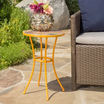 Jana Уличный столик из керамической плитки с железной рамой, желтый