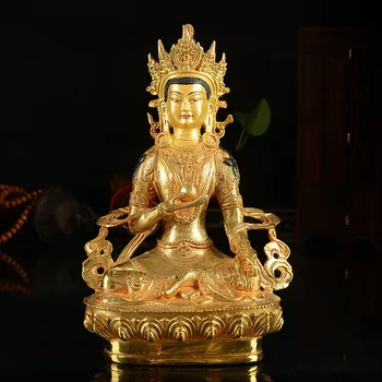 оптовая продажа статуи будды # 8 дюймов # Тибетский буддизм Статуя Бодхисаттвы Кшитигарбхи из позолоченной латуни # ДОМАШНИЙ эффективный талисман