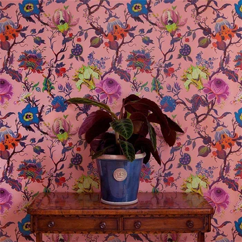 Изготовленные на заказ обои в пасторальном стиле в американском стиле, фон для дивана, розовый цветок, настенная роспись в виде птицы, обои для гостиной, настенная ткань