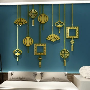 Акриловые 3D Наклейки на стену, Креативный Веерный Фонарь, Праздник Китайского Нового Года, Стиль китайского Узла, Украшение гостиной и спальни