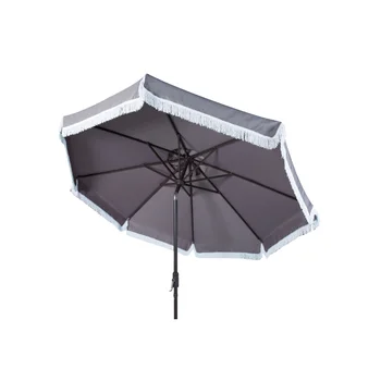 Зонт для патио Safavieh Milan 9 ' Market с кривошипной бахромой, красный/белый