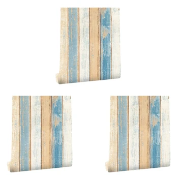 3шт 6 м винил 3D Средиземноморская бумага с древесным зерном Самоклеящиеся обои Мебель наклейки на стены