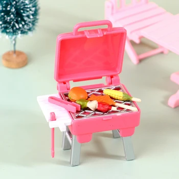 1: 12 Кукольный домик миниатюрный барбекю розовый гриль для барбекю с едой Кухонные принадлежности Декор для кукольного домика Детские игрушки для ролевых игр