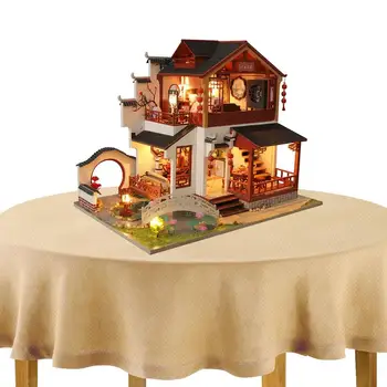 Миниатюрный набор для дома, модель китайского дворика со светодиодной игрушкой в масштабе 1:24, аксессуары 